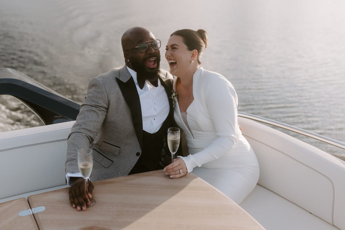 Champagne, lakeside vows, and jerk chicken —wedding goals unlocked